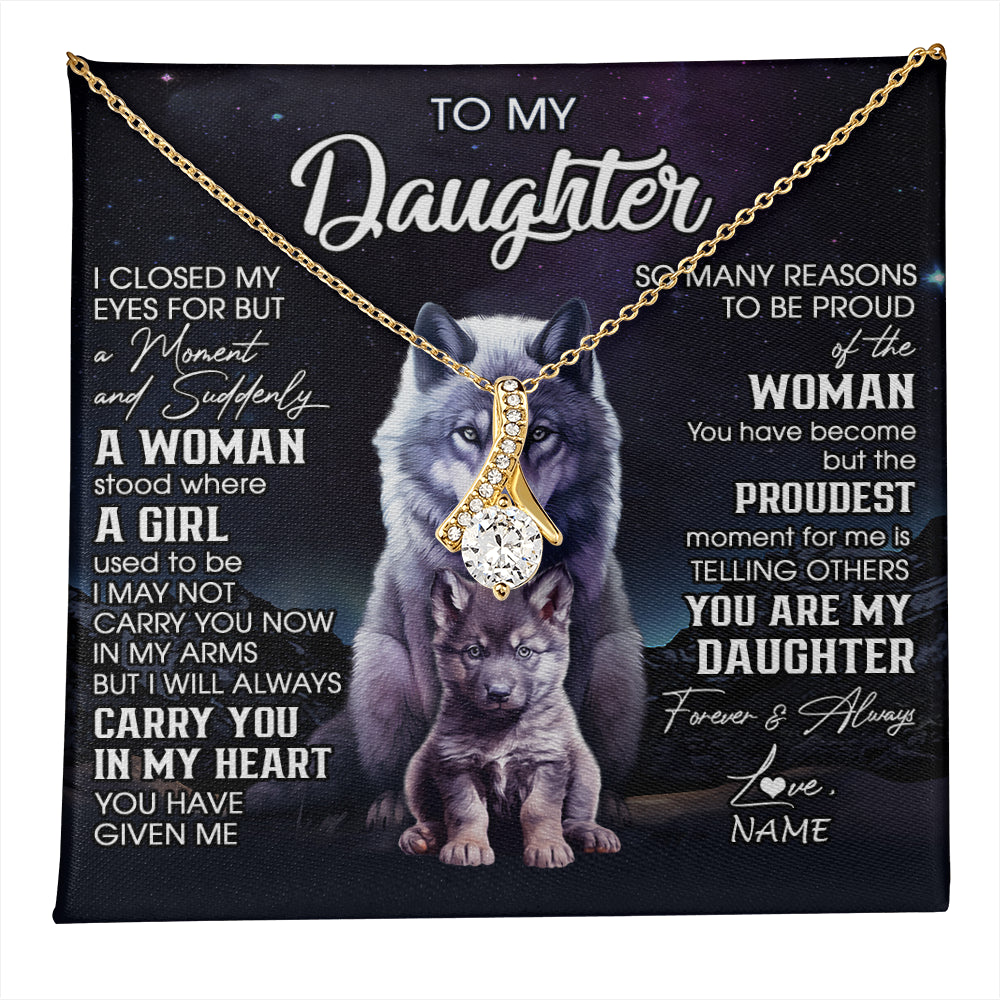 Alluring Beauty Necklace 18K Yellow Gold Finish | 1 | Personalized To My Daughter Necklace From Mom Dad Mother I Close My Eyes Wolf Daughter Birthday Gifts Graduation Christmas Customized Gift Box Message Card | teecentury