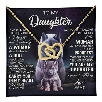 Interlocking Hearts Necklace 18K Yellow Gold Finish | 1 | Personalized To My Daughter Necklace From Mom Dad Mother I Close My Eyes Wolf Daughter Birthday Gifts Graduation Christmas Customized Gift Box Message Card | teecentury