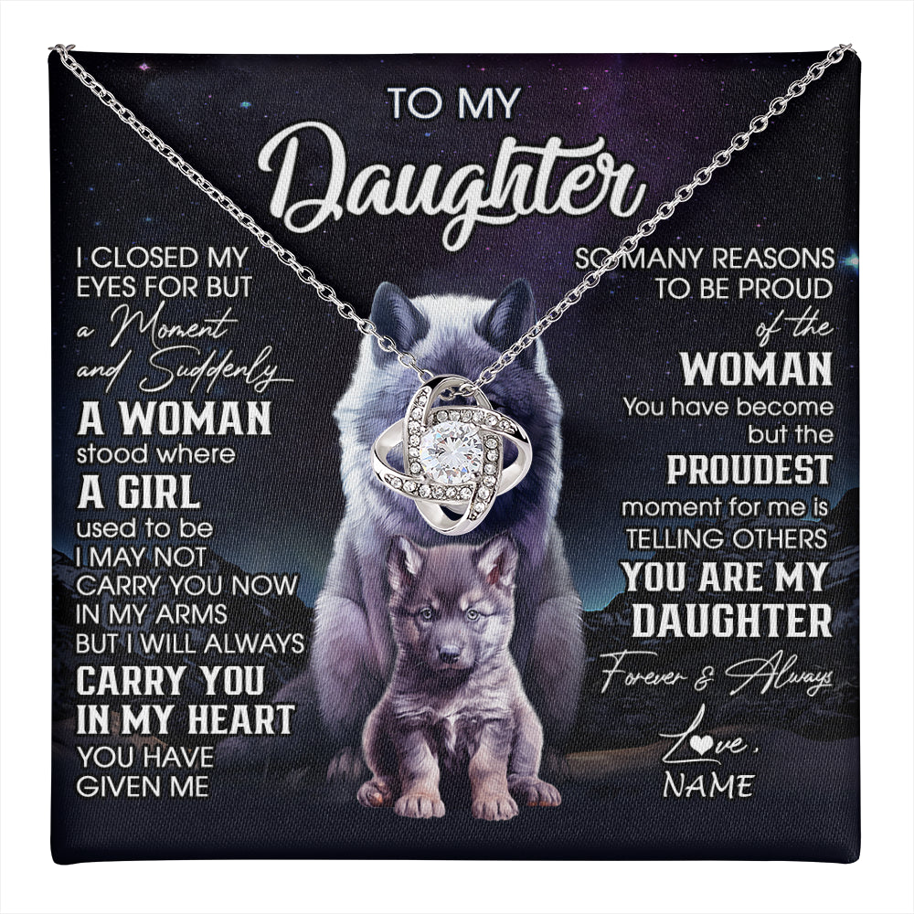 Love Knot Necklace 14K White Gold Finish | 1 | Personalized To My Daughter Necklace From Mom Dad Mother I Close My Eyes Wolf Daughter Birthday Gifts Graduation Christmas Customized Gift Box Message Card | teecentury