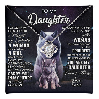 Love Knot Necklace 14K White Gold Finish | 1 | Personalized To My Daughter Necklace From Mom Dad Mother I Close My Eyes Wolf Daughter Birthday Gifts Graduation Christmas Customized Gift Box Message Card | teecentury