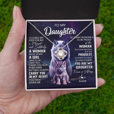 Love Knot Necklace 14K White Gold Finish | 2 | Personalized To My Daughter Necklace From Mom Dad Mother I Close My Eyes Wolf Daughter Birthday Gifts Graduation Christmas Customized Gift Box Message Card | teecentury
