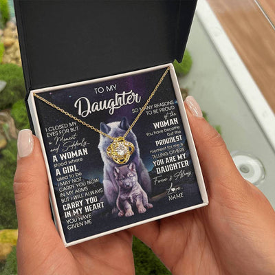 Love Knot Necklace 18K Yellow Gold Finish | 2 | Personalized To My Daughter Necklace From Mom Dad Mother I Close My Eyes Wolf Daughter Birthday Gifts Graduation Christmas Customized Gift Box Message Card | teecentury