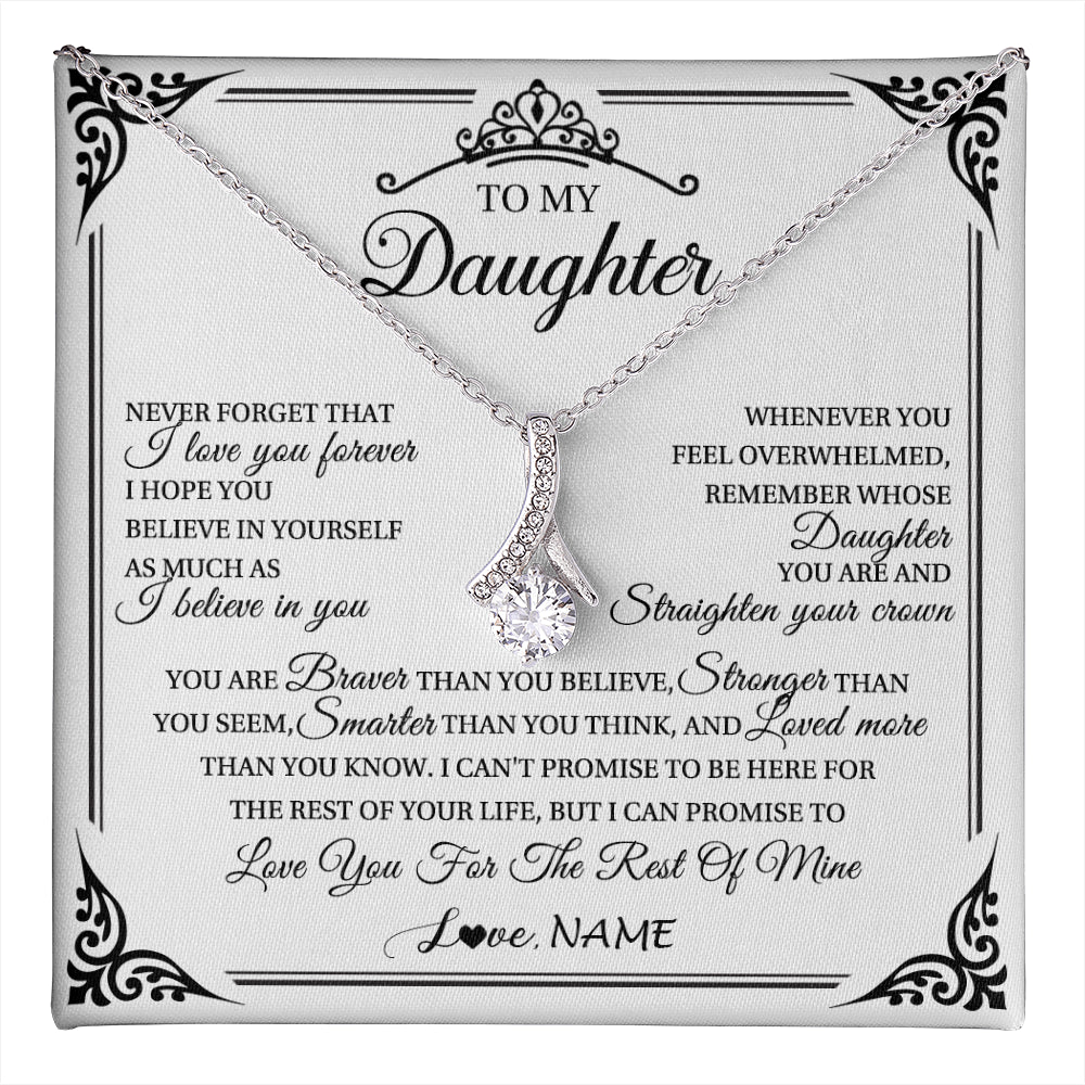 Alluring Beauty Necklace 14K White Gold Finish | 1 | Personalized To My Daughter Necklace From Mom Dad Mother I Love You Forever Daughter Birthday Jewelry Graduation Christmas Customized Gift Box Message Card | teecentury