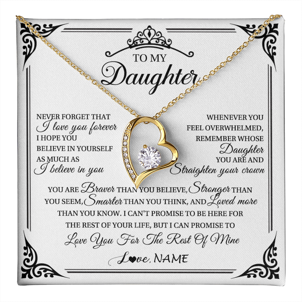 Forever Love Necklace 18K Yellow Gold Finish | 1 | Personalized To My Daughter Necklace From Mom Dad Mother I Love You Forever Daughter Birthday Jewelry Graduation Christmas Customized Gift Box Message Card | teecentury
