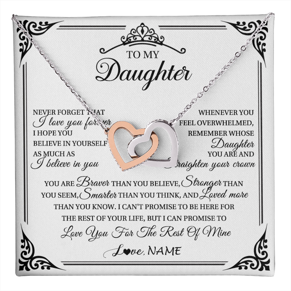 Interlocking Hearts Necklace Stainless Steel & Rose Gold Finish | 1 | Personalized To My Daughter Necklace From Mom Dad Mother I Love You Forever Daughter Birthday Jewelry Graduation Christmas Customized Gift Box Message Card | teecentury