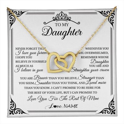 Interlocking Hearts Necklace 18K Yellow Gold Finish | 1 | Personalized To My Daughter Necklace From Mom Dad Mother I Love You Forever Daughter Birthday Jewelry Graduation Christmas Customized Gift Box Message Card | teecentury