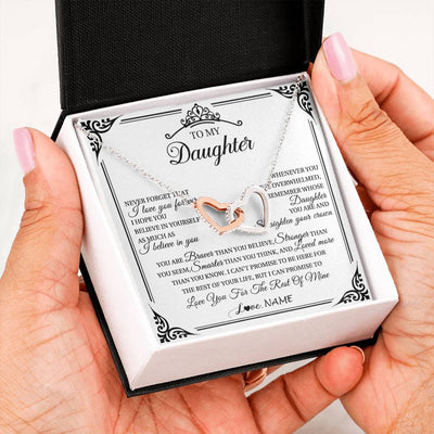 Interlocking Hearts Necklace Stainless Steel & Rose Gold Finish | 2 | Personalized To My Daughter Necklace From Mom Dad Mother I Love You Forever Daughter Birthday Jewelry Graduation Christmas Customized Gift Box Message Card | teecentury
