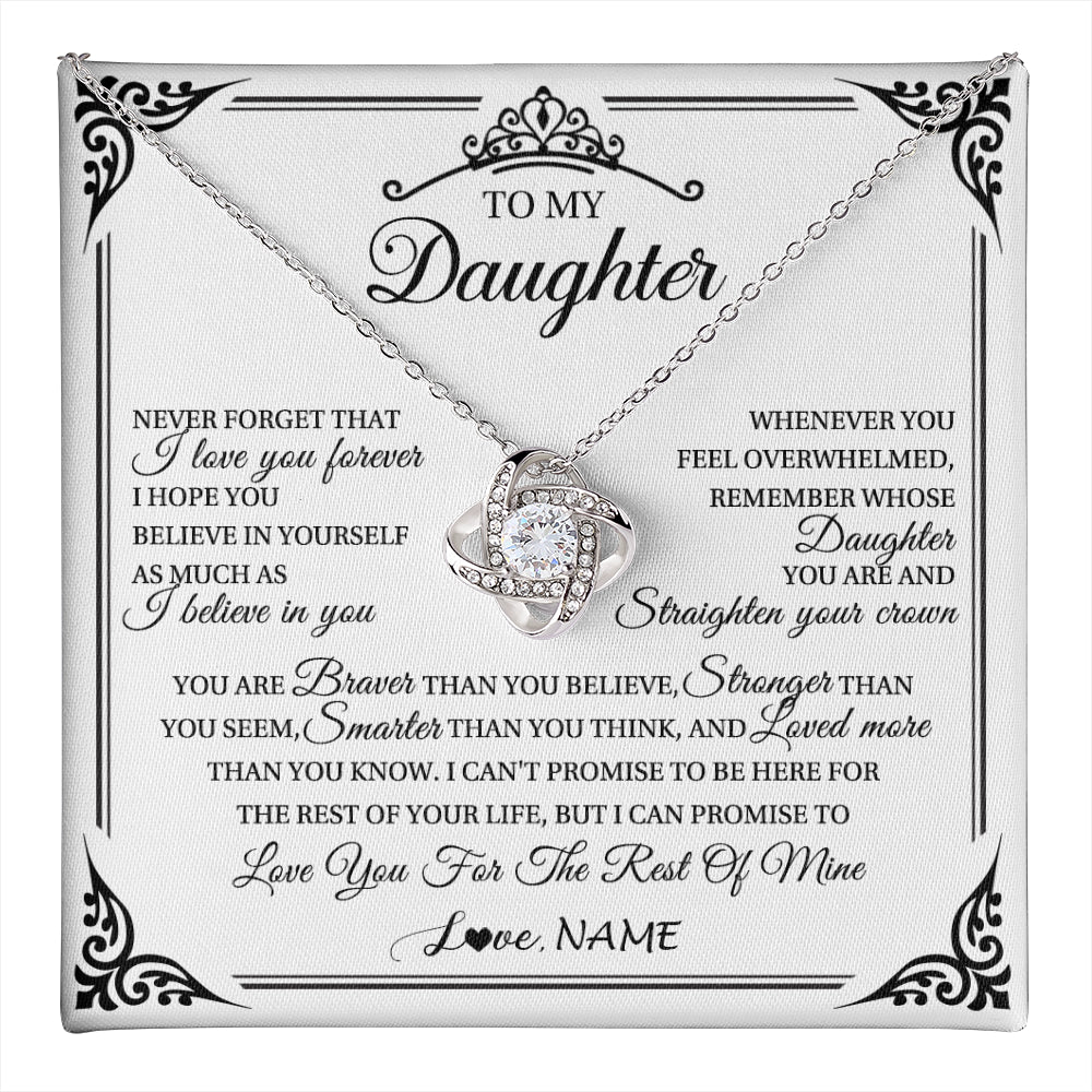 Love Knot Necklace 14K White Gold Finish | 1 | Personalized To My Daughter Necklace From Mom Dad Mother I Love You Forever Daughter Birthday Jewelry Graduation Christmas Customized Gift Box Message Card | teecentury
