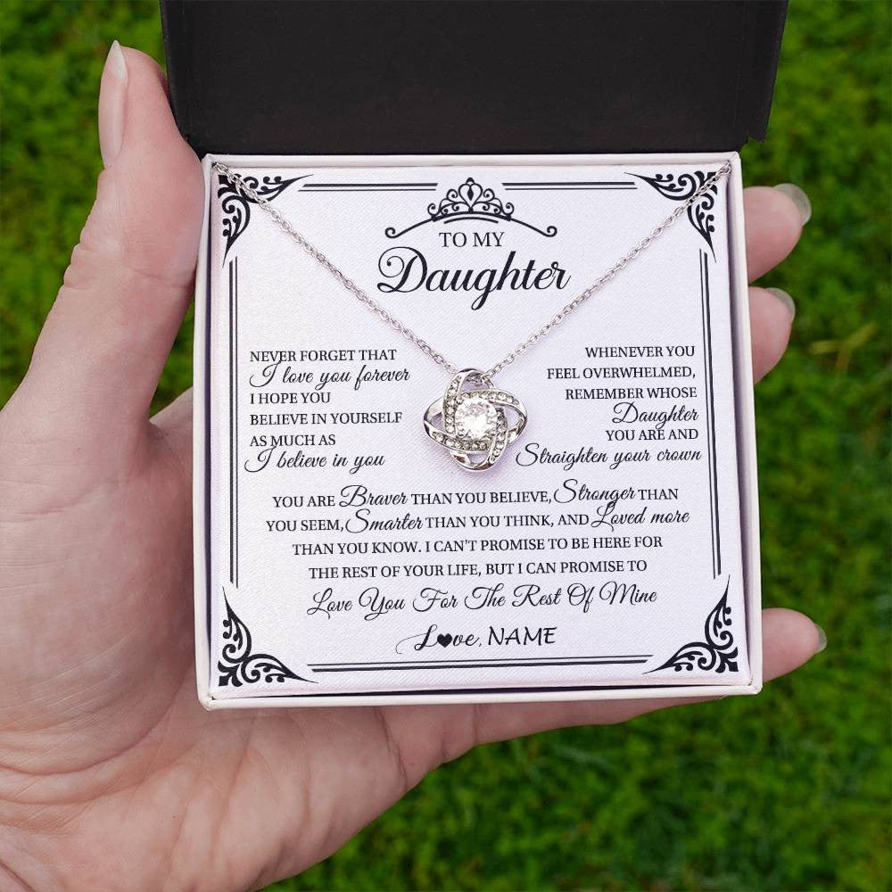 Love Knot Necklace 14K White Gold Finish | 2 | Personalized To My Daughter Necklace From Mom Dad Mother I Love You Forever Daughter Birthday Jewelry Graduation Christmas Customized Gift Box Message Card | teecentury