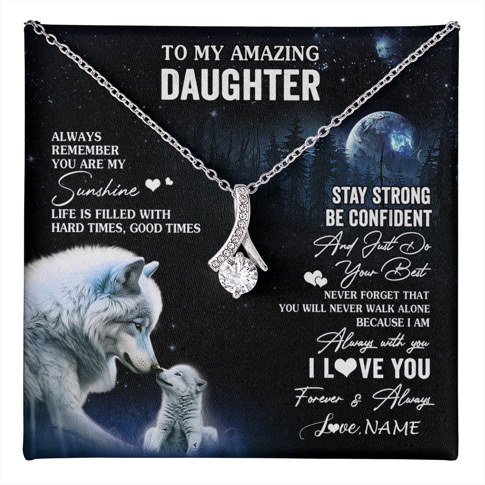 Alluring Beauty Necklace 14K White Gold Finish | 1 | Personalized To My Daughter Necklace From Mom Dad Mother Moon Wolf Daughter Birthday Gifts Jewelry Graduation Christmas Customized Gift Box Message Card | teecentury