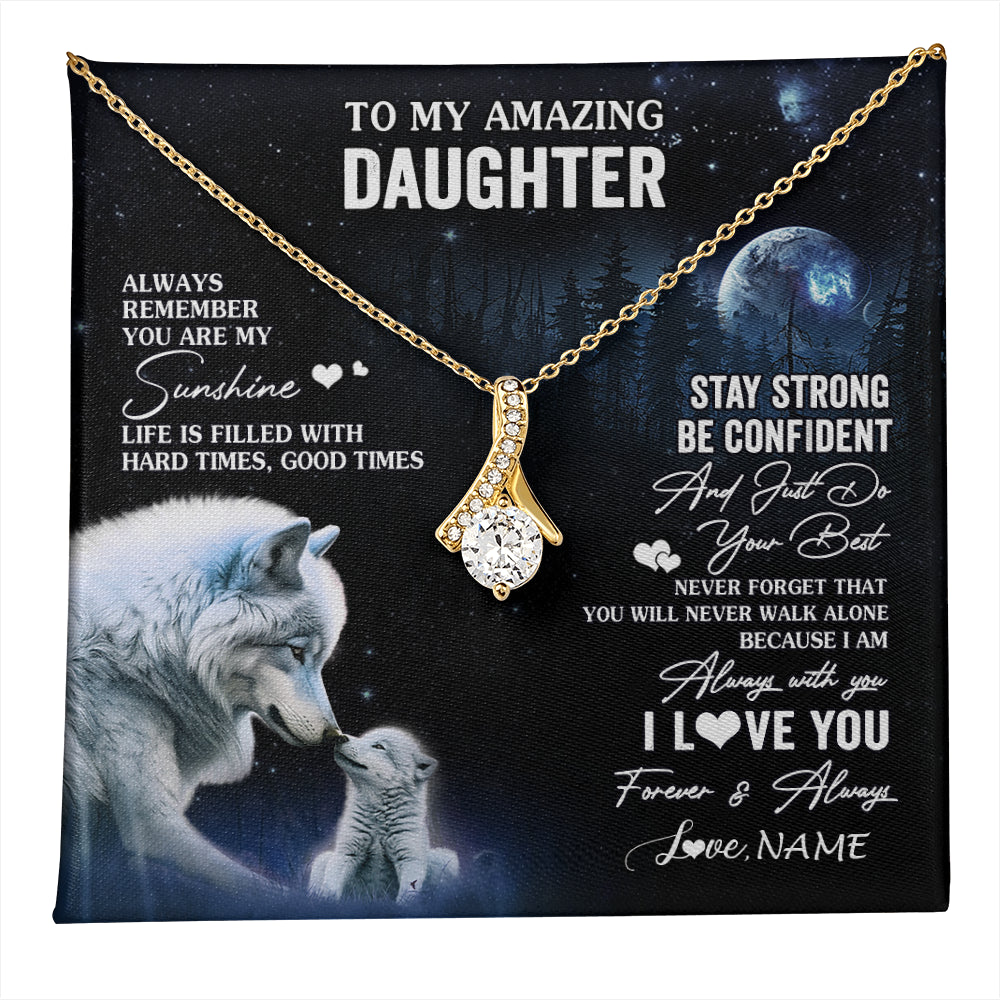 Alluring Beauty Necklace 18K Yellow Gold Finish | 1 | Personalized To My Daughter Necklace From Mom Dad Mother Moon Wolf Daughter Birthday Gifts Jewelry Graduation Christmas Customized Gift Box Message Card | teecentury