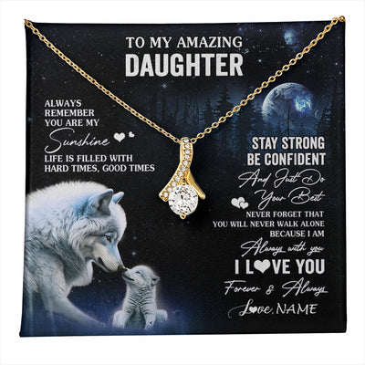 Alluring Beauty Necklace 18K Yellow Gold Finish | 1 | Personalized To My Daughter Necklace From Mom Dad Mother Moon Wolf Daughter Birthday Gifts Jewelry Graduation Christmas Customized Gift Box Message Card | teecentury