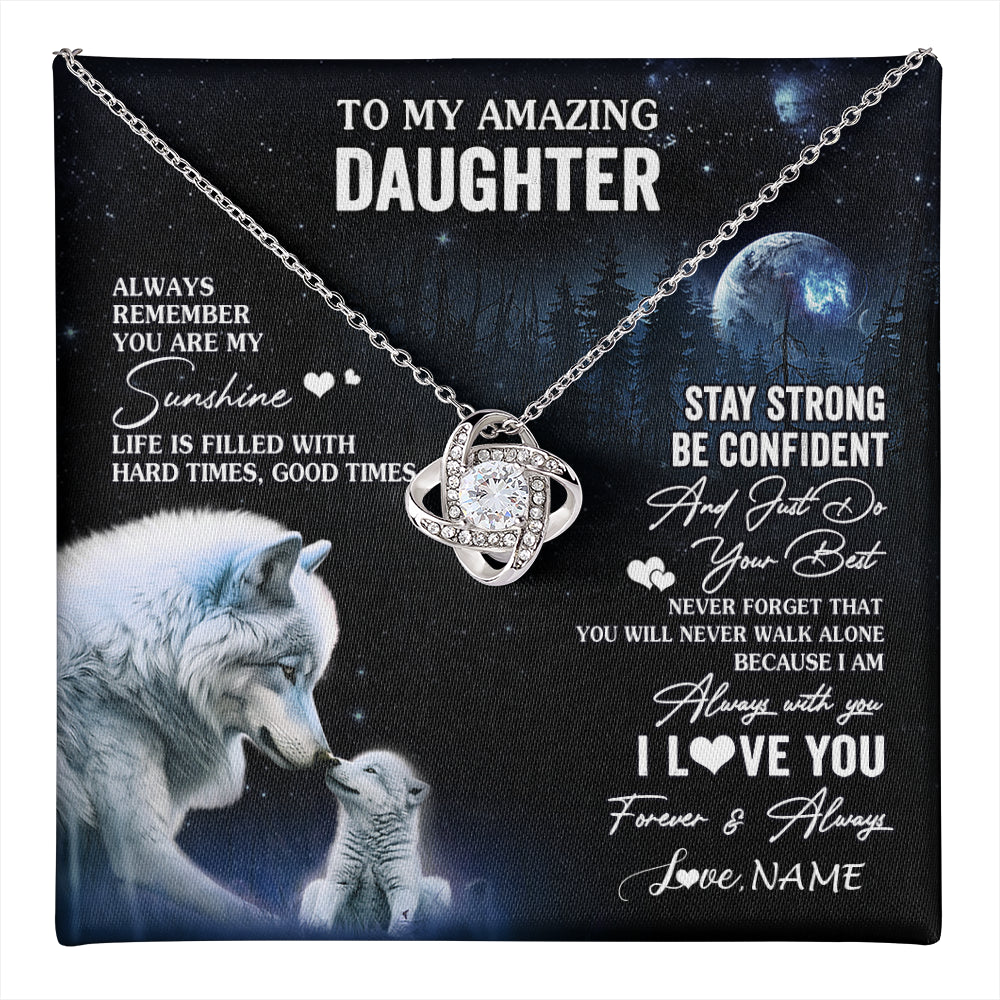 Love Knot Necklace 14K White Gold Finish | 1 | Personalized To My Daughter Necklace From Mom Dad Mother Moon Wolf Daughter Birthday Gifts Jewelry Graduation Christmas Customized Gift Box Message Card | teecentury