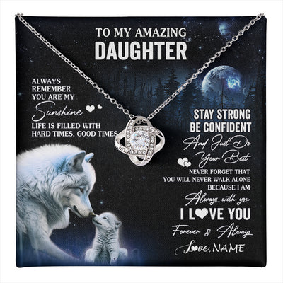 Love Knot Necklace 14K White Gold Finish | 1 | Personalized To My Daughter Necklace From Mom Dad Mother Moon Wolf Daughter Birthday Gifts Jewelry Graduation Christmas Customized Gift Box Message Card | teecentury