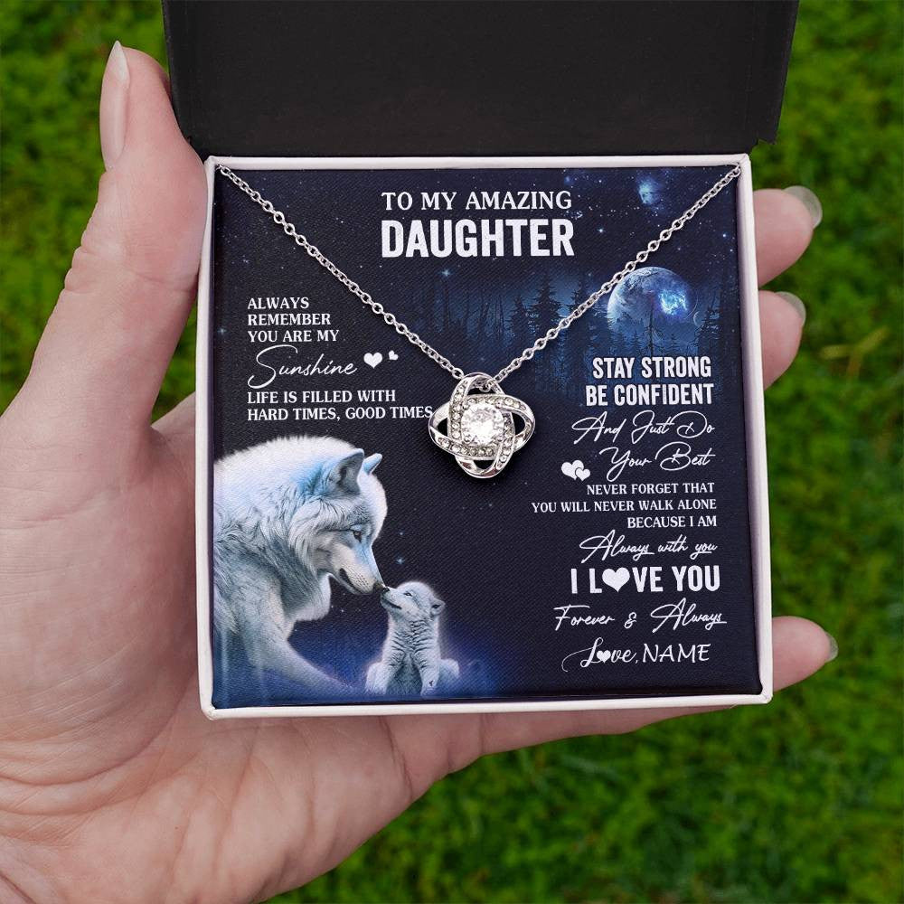 Love Knot Necklace 14K White Gold Finish | 2 | Personalized To My Daughter Necklace From Mom Dad Mother Moon Wolf Daughter Birthday Gifts Jewelry Graduation Christmas Customized Gift Box Message Card | teecentury