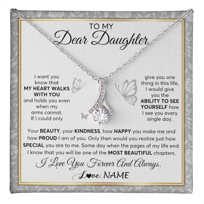 Alluring Beauty Necklace 14K White Gold Finish | 1 | Personalized To My Daughter Necklace From Mom Dad Mother My Heart Walks With You Daughter Birthday Gifts Jewelry Christmas Customized Gift Box Message Card | teecentury