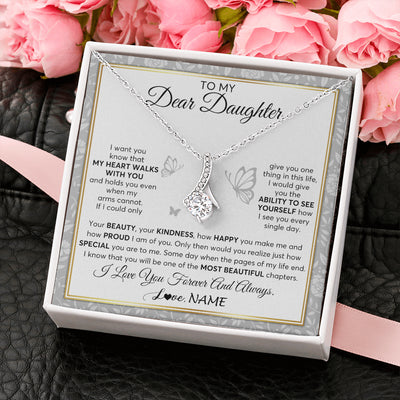 Alluring Beauty Necklace 14K White Gold Finish | 2 | Personalized To My Daughter Necklace From Mom Dad Mother My Heart Walks With You Daughter Birthday Gifts Jewelry Christmas Customized Gift Box Message Card | teecentury