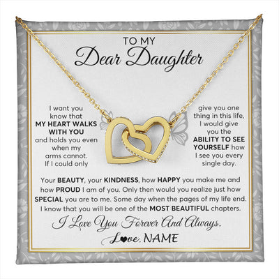 Interlocking Hearts Necklace 18K Yellow Gold Finish | 1 | Personalized To My Daughter Necklace From Mom Dad Mother My Heart Walks With You Daughter Birthday Gifts Jewelry Christmas Customized Gift Box Message Card | teecentury