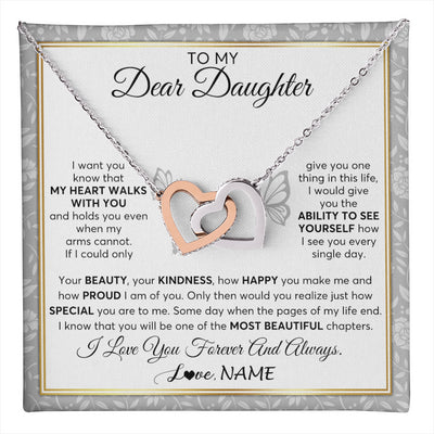 Interlocking Hearts Necklace Stainless Steel & Rose Gold Finish | 1 | Personalized To My Daughter Necklace From Mom Dad Mother My Heart Walks With You Daughter Birthday Gifts Jewelry Christmas Customized Gift Box Message Card | teecentury