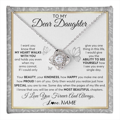 Love Knot Necklace 14K White Gold Finish | 1 | Personalized To My Daughter Necklace From Mom Dad Mother My Heart Walks With You Daughter Birthday Gifts Jewelry Christmas Customized Gift Box Message Card | teecentury