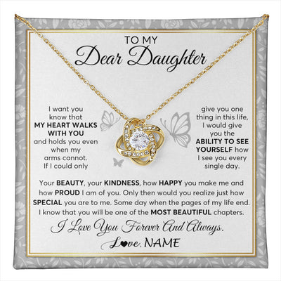 Love Knot Necklace 18K Yellow Gold Finish | 1 | Personalized To My Daughter Necklace From Mom Dad Mother My Heart Walks With You Daughter Birthday Gifts Jewelry Christmas Customized Gift Box Message Card | teecentury