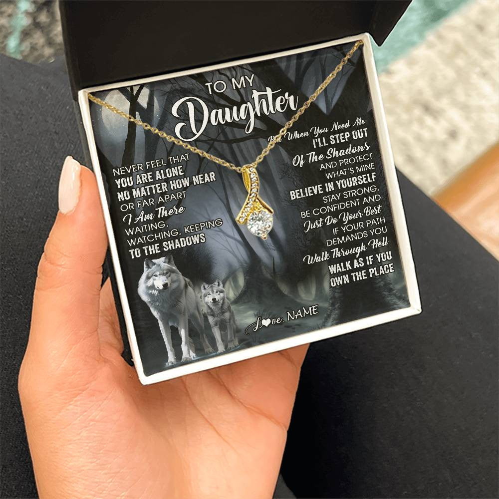 Alluring Beauty Necklace 18K Yellow Gold Finish | 2 | Personalized To My Daughter Necklace From Mom Dad Mother Never Feel That You Are Alone Wolf Birthday Gifts Jewelry Christmas Customized Gift Box Message Card | teecentury