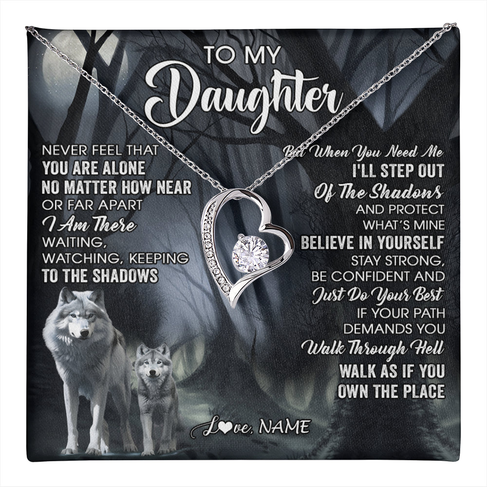 Forever Love Necklace 14K White Gold Finish | 1 | Personalized To My Daughter Necklace From Mom Dad Mother Never Feel That You Are Alone Wolf Birthday Gifts Jewelry Christmas Customized Gift Box Message Card | teecentury