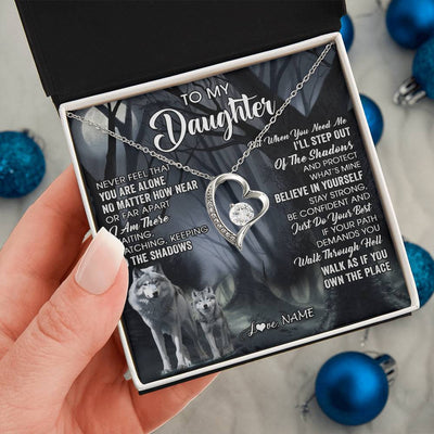 Forever Love Necklace 14K White Gold Finish | 2 | Personalized To My Daughter Necklace From Mom Dad Mother Never Feel That You Are Alone Wolf Birthday Gifts Jewelry Christmas Customized Gift Box Message Card | teecentury