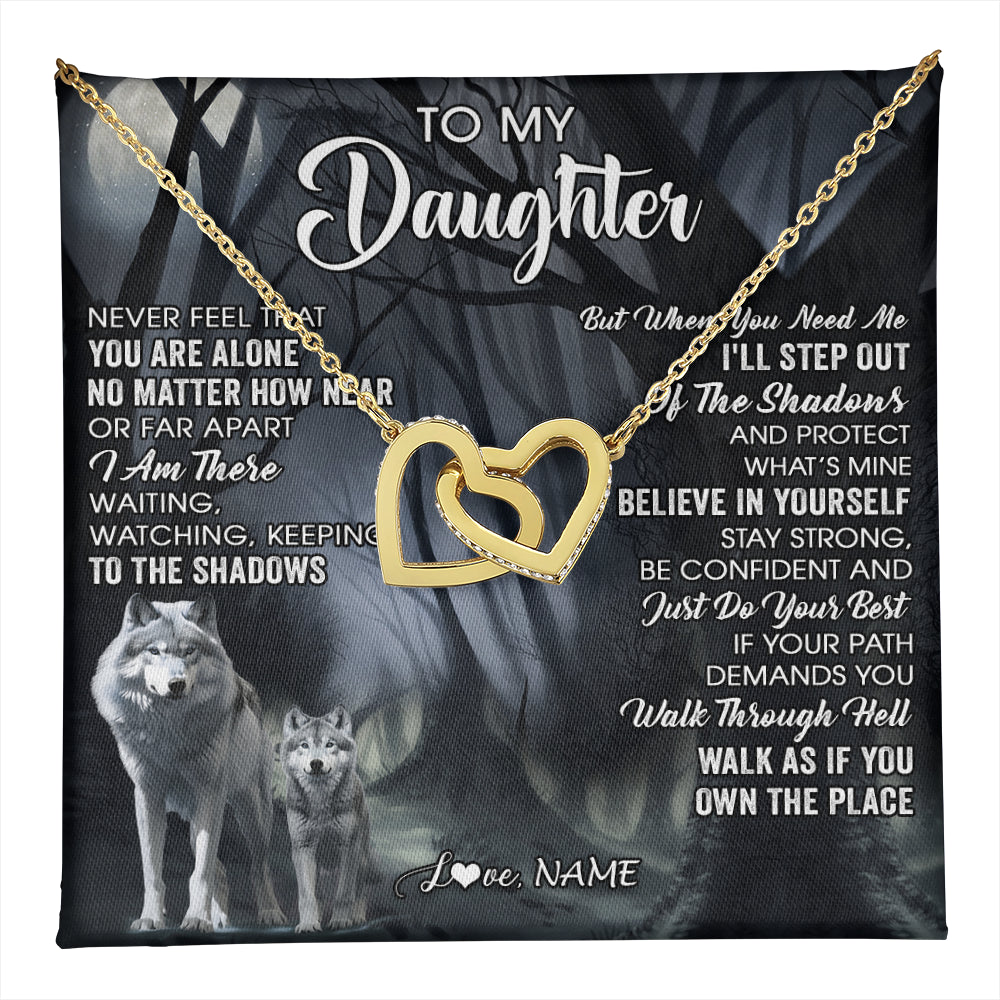Interlocking Hearts Necklace 18K Yellow Gold Finish | 1 | Personalized To My Daughter Necklace From Mom Dad Mother Never Feel That You Are Alone Wolf Birthday Gifts Jewelry Christmas Customized Gift Box Message Card | teecentury