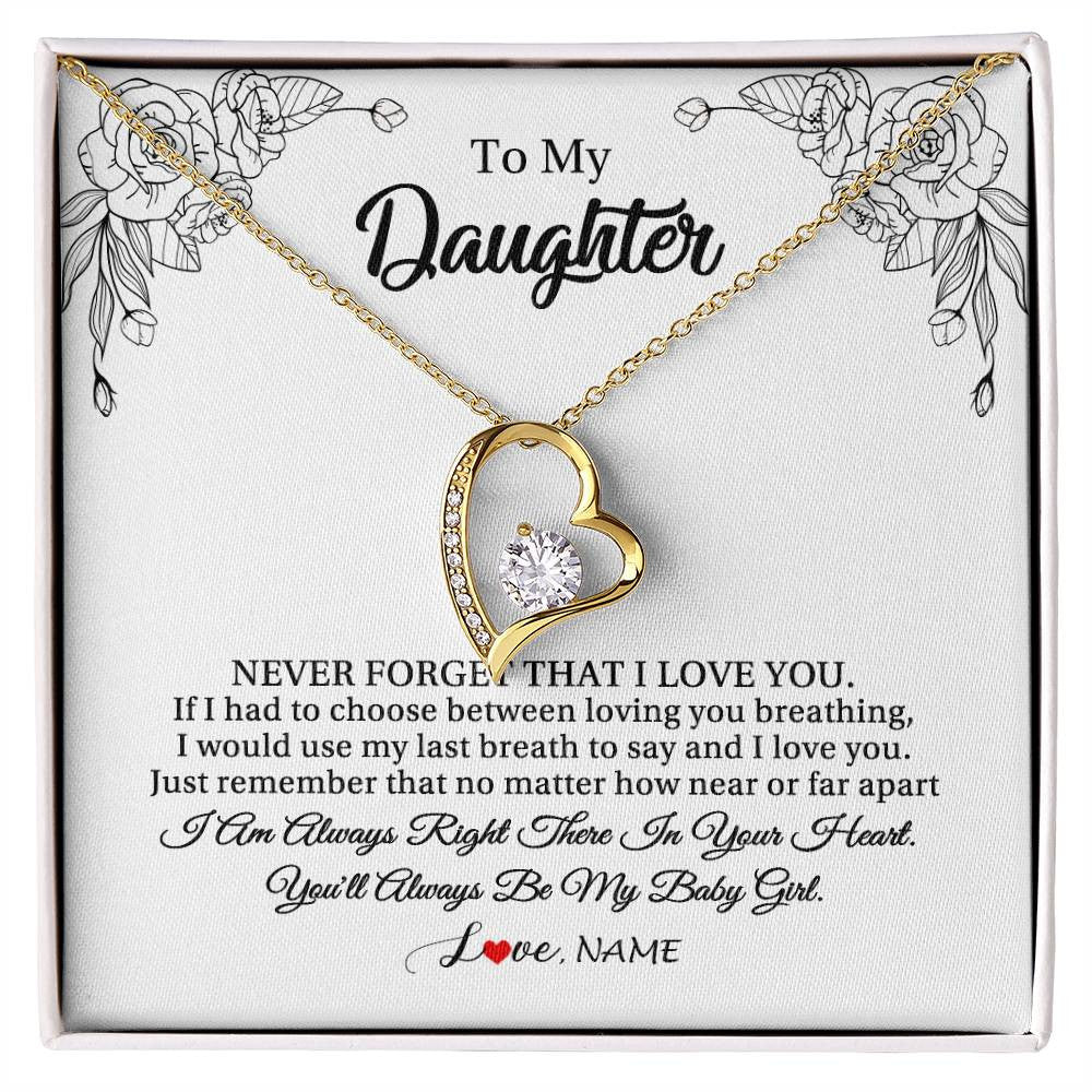 Forever Love Necklace 18K Yellow Gold Finish | 1 | Personalized To My Daughter Necklace From Mom Dad Mother Never Forget That I Love You Daughter Birthday Graduation Christmas Customized Gift Box Message Card | teecentury