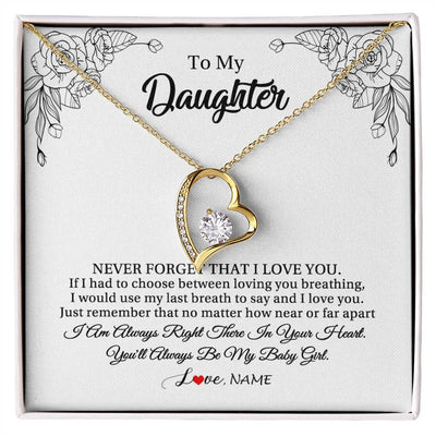 Forever Love Necklace 18K Yellow Gold Finish | 1 | Personalized To My Daughter Necklace From Mom Dad Mother Never Forget That I Love You Daughter Birthday Graduation Christmas Customized Gift Box Message Card | teecentury