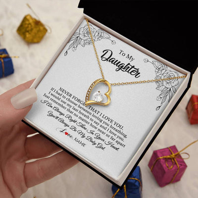 Forever Love Necklace 18K Yellow Gold Finish | 2 | Personalized To My Daughter Necklace From Mom Dad Mother Never Forget That I Love You Daughter Birthday Graduation Christmas Customized Gift Box Message Card | teecentury