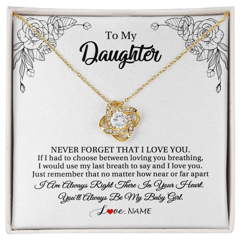 Love Knot Necklace 18K Yellow Gold Finish | 1 | Personalized To My Daughter Necklace From Mom Dad Mother Never Forget That I Love You Daughter Birthday Graduation Christmas Customized Gift Box Message Card | teecentury