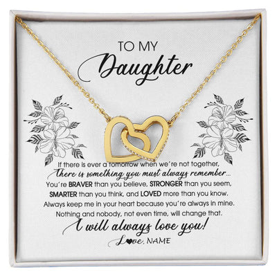 Interlocking Hearts Necklace 18K Yellow Gold Finish | Personalized To My Daughter Necklace From Mom Dad Mother Not Even Time Floral Daughter Birthday Graduation Christmas Customized Message Card | teecentury