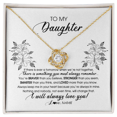 Love Knot Necklace 18K Yellow Gold Finish | Personalized To My Daughter Necklace From Mom Dad Mother Not Even Time Floral Daughter Birthday Graduation Christmas Customized Message Card | teecentury