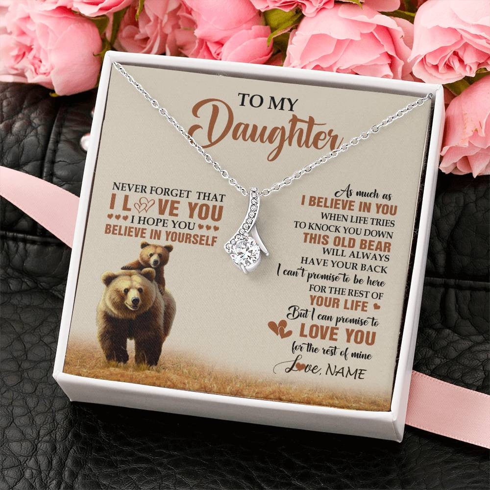 Alluring Beauty Necklace 14K White Gold Finish | 2 | Personalized To My Daughter Necklace From Mom Dad Mother This Old Bear Love You Daughter Birthday Gifts Graduation Christmas Customized Gift Box Message Card | teecentury