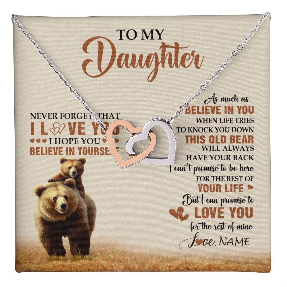 Interlocking Hearts Necklace Stainless Steel & Rose Gold Finish | 1 | Personalized To My Daughter Necklace From Mom Dad Mother This Old Bear Love You Daughter Birthday Gifts Graduation Christmas Customized Gift Box Message Card | teecentury