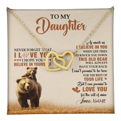 Interlocking Hearts Necklace 18K Yellow Gold Finish | 1 | Personalized To My Daughter Necklace From Mom Dad Mother This Old Bear Love You Daughter Birthday Gifts Graduation Christmas Customized Gift Box Message Card | teecentury