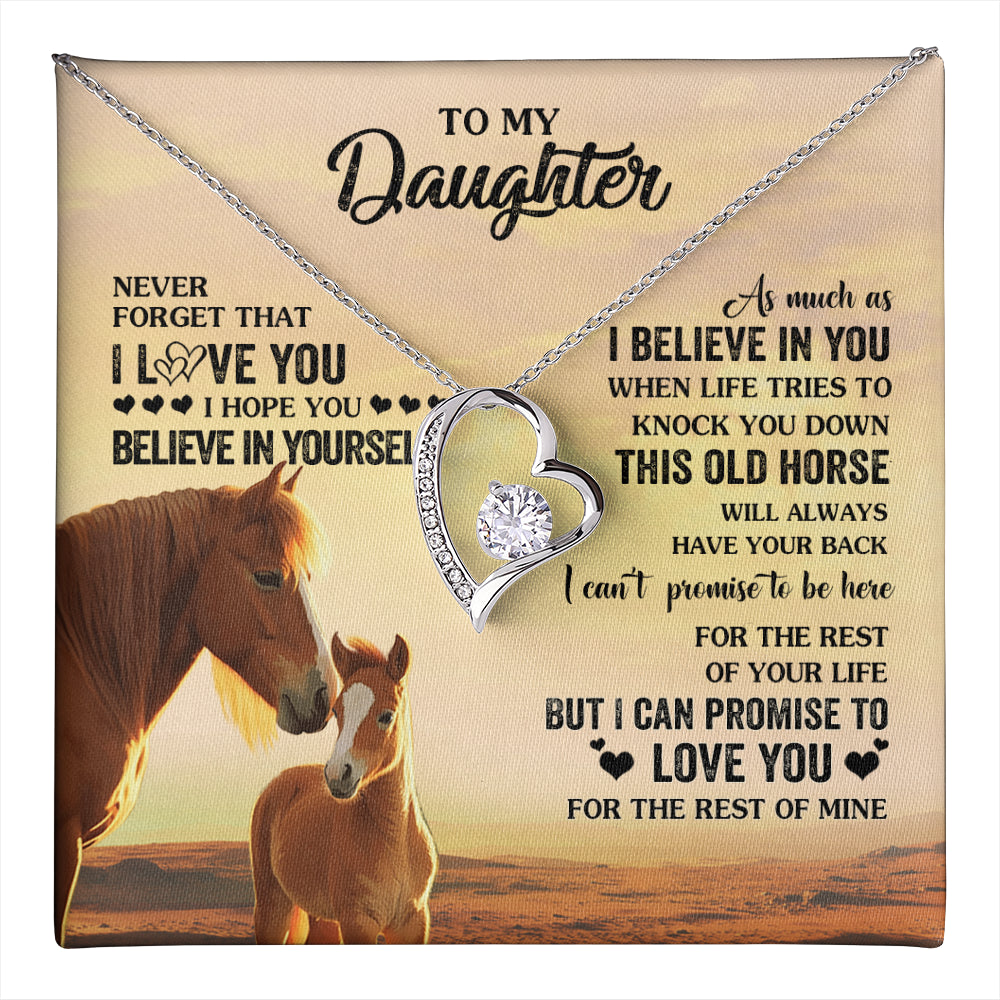 Forever Love Necklace 14K White Gold Finish | 1 | Personalized To My Daughter Necklace From Mom Dad Mother This Old Horse Love You Daughter Birthday Jewelry Christmas Customized Gift Box Message Card | teecentury