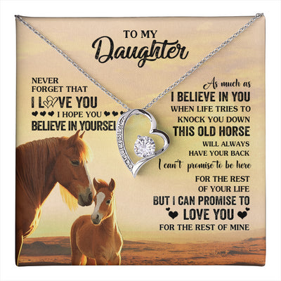 Forever Love Necklace 14K White Gold Finish | 1 | Personalized To My Daughter Necklace From Mom Dad Mother This Old Horse Love You Daughter Birthday Jewelry Christmas Customized Gift Box Message Card | teecentury