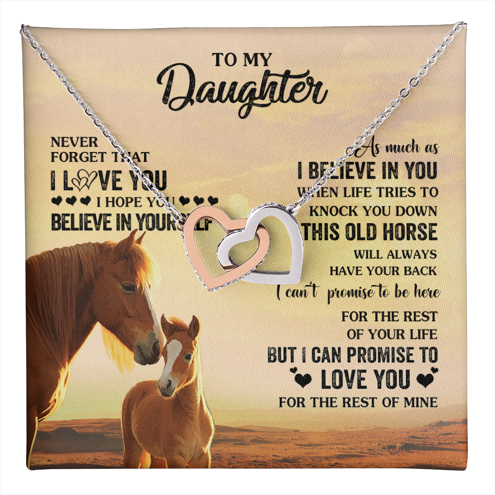Interlocking Hearts Necklace Stainless Steel & Rose Gold Finish | 1 | Personalized To My Daughter Necklace From Mom Dad Mother This Old Horse Love You Daughter Birthday Jewelry Christmas Customized Gift Box Message Card | teecentury
