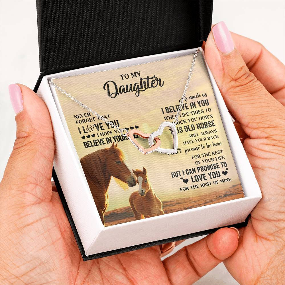 Interlocking Hearts Necklace Stainless Steel & Rose Gold Finish | 2 | Personalized To My Daughter Necklace From Mom Dad Mother This Old Horse Love You Daughter Birthday Jewelry Christmas Customized Gift Box Message Card | teecentury