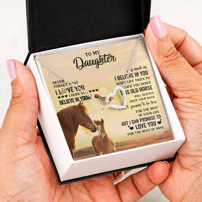 Interlocking Hearts Necklace Stainless Steel & Rose Gold Finish | 2 | Personalized To My Daughter Necklace From Mom Dad Mother This Old Horse Love You Daughter Birthday Jewelry Christmas Customized Gift Box Message Card | teecentury