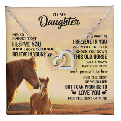 Interlocking Hearts Necklace Stainless Steel & Rose Gold Finish | 1 | Personalized To My Daughter Necklace From Mom Dad Mother This Old Horse Love You Daughter Birthday Jewelry Christmas Customized Gift Box Message Card | teecentury