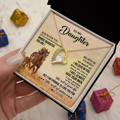 Forever Love Necklace 18K Yellow Gold Finish | 2 | Personalized To My Daughter Necklace From Mom Dad Mother Whenever You Feel Horse Daughter Birthday Jewelry Christmas Customized Gift Box Message Card | teecentury