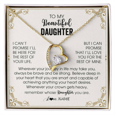 Forever Love Necklace 18K Yellow Gold Finish | 1 | Personalized To My Daughter Necklace From Mom Dad Mother Wherever Your Journey in Life Daughter Birthday Christmas Graduation Customized Gift Box Message Card | teecentury