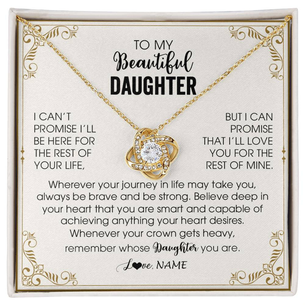 Love Knot Necklace 18K Yellow Gold Finish | 1 | Personalized To My Daughter Necklace From Mom Dad Mother Wherever Your Journey in Life Daughter Birthday Christmas Graduation Customized Gift Box Message Card | teecentury