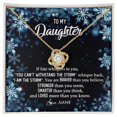 Love Knot Necklace 18K Yellow Gold Finish | Personalized To My Daughter Necklace From Mom Dad Mother Whisper Back I Am The Storm Daughter Jewelry Birthday Graduation Christmas Customized Message Card | teecentury