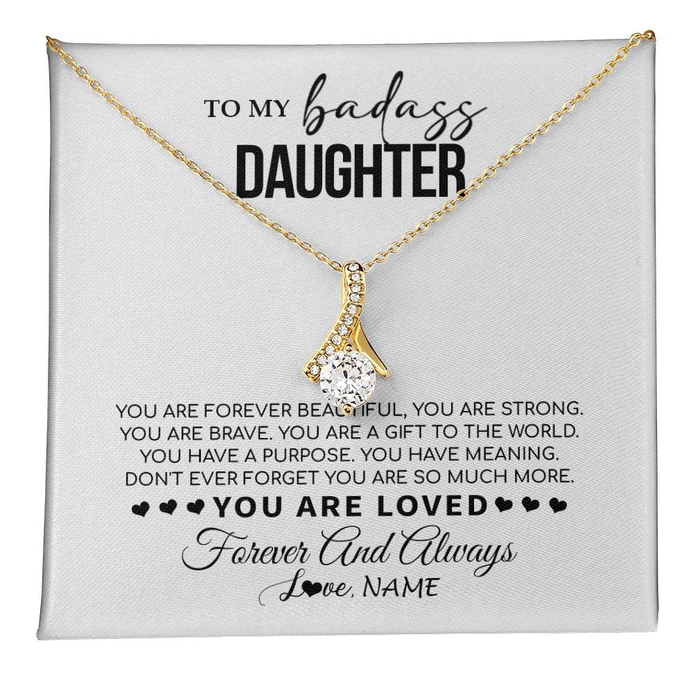 Alluring Beauty Necklace 18K Yellow Gold Finish | 1 | Personalized To My Daughter Necklace From Mom Dad Mother You Are Forever Beautiful Daughter Birthday Graduation Christmas Customized Gift Box Message Card | teecentury