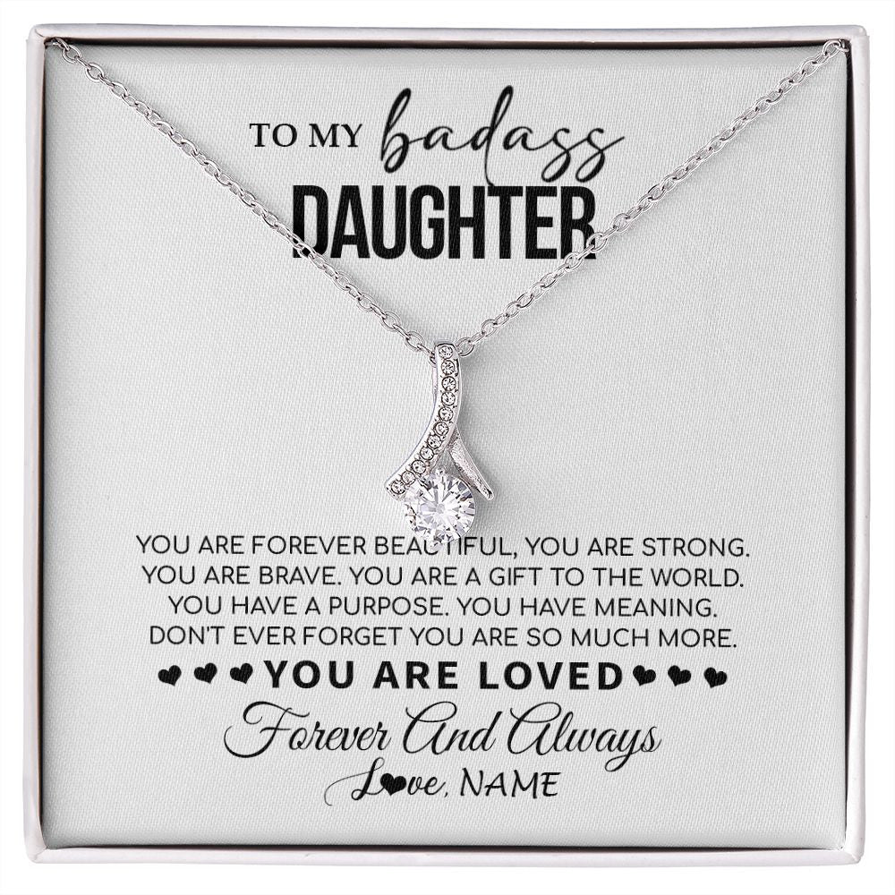 Alluring Beauty Necklace | Personalized To My Daughter Necklace From Mom Dad Mother You Are Forever Beautiful Daughter Birthday Graduation Christmas Customized Gift Box Message Card | teecentury